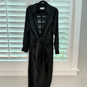 L'Academie Black Tie-Front Midi Dress